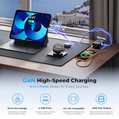 25W GaN Ultra-Thin International Travel Adapter (Midnight Black) - color: Midnight Black
