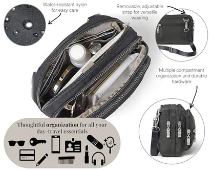 Baggallini Triple Zip Small Crossbody Bag for Women - Lightweight Convertible Fanny Pack Belt Bag - color: Charcoal, style: Slim Strap