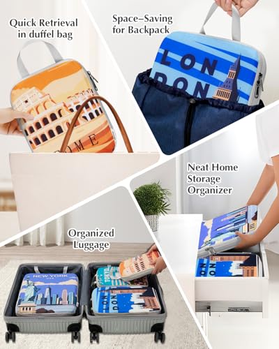 Gonex 6-Piece Compression Packing Cubes with Shoe & Laundry Bags - color: 6-Urban Landscape, size: 6 Set