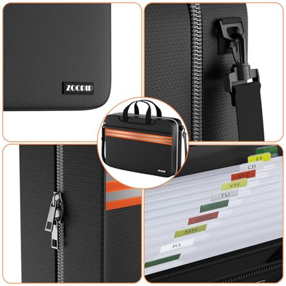 Accordion File Organizer with Lock, Fireproof Document Bag, Black - size: Legal Size, style: Orange Reflective Strip