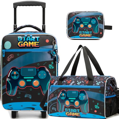 Kids Luggage Sets with Wheels Boys Travel Softside Suitcases 16" Carry on Suitcase with Duffle Bag Boys Luggage Sets Airline Approved - color: Game