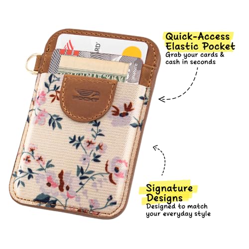 POCKT Elastic Card Holder Wallet for Women and Men, Genuine Leather Slim RFID Blocking Front Pocket Credit Card Holder, Cute Small Minimalist Wallet | Bloom - color: Bloom