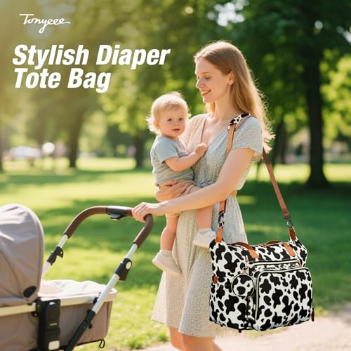 Diaper Bag Tote, Large Baby Hospital Bag for Labor Delivery Mom - color: Cow Print