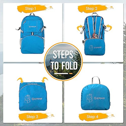 ZOMAKE Lightweight Packable Backpack 35L, Water Resistant Foldable Day Pack - color: C-light Blue