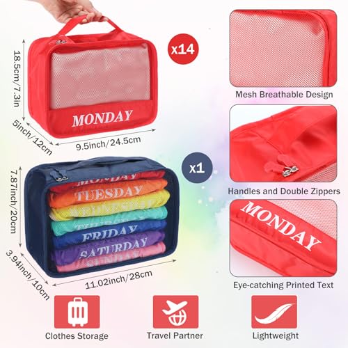 15 Pcs Day of Week Packing Cubes Travel Kids, 9x7x3inch, Rainbow - color: Rainbow, size: 9x7x3inch