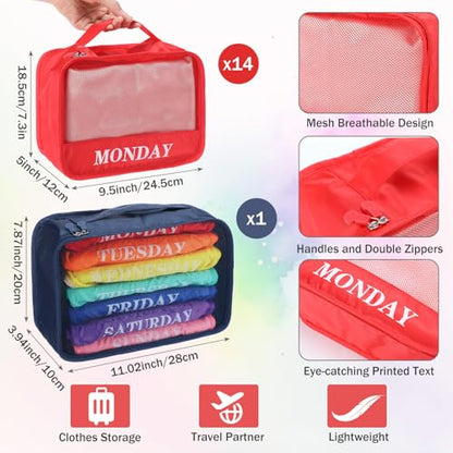 15 Pcs Day of Week Packing Cubes Travel Kids, 9x7x3inch, Rainbow - color: Rainbow, size: 9x7x3inch