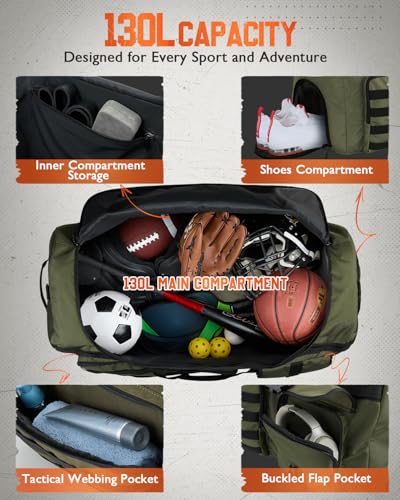 Gonex 130L Extra Large Duffel Bag, Convertible Travel Duffle - color: Army Green, size: 130L