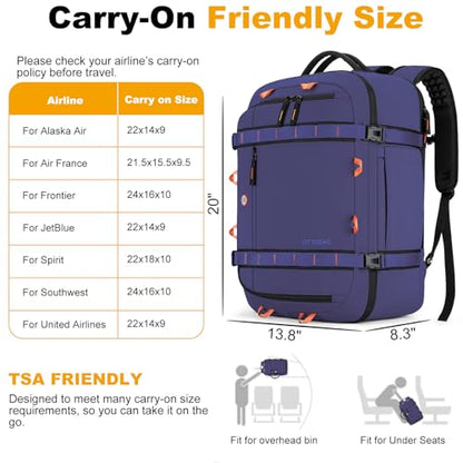 40L Travel Backpack 17.3" Laptop Carry On Duffel Flight Approved - color: Blue