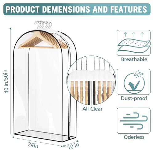 Liuoud Clear Garment Bags for Hanging Clothes 10” Gusseted, 4 Pack, 40”&50” - color: Clear, size: 40+50 inch
