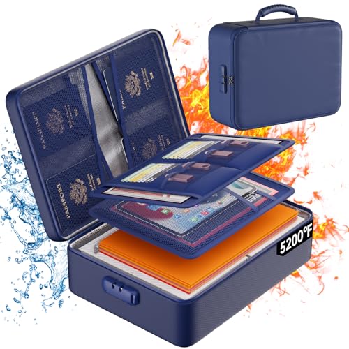DocSafe 5200°F Fireproof Document Organizer Box with Lock, Blue (Soft) - color: Blue, size: 15"x11"x4.1"