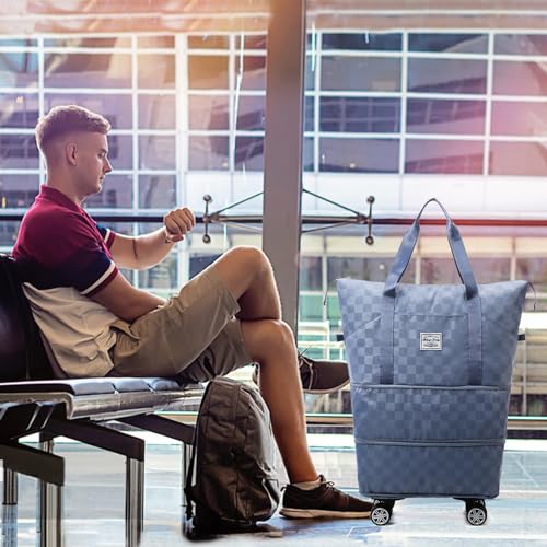 Expandable Foldable Duffel Bag Suitcases,Detachable Rolling Wheels,Rolling Duffle Bag with Wheels,Suitcase with Wheel,Carry on Luggage,Gift for Men Women Lightweight Suitcases (Blue) - color: Blue