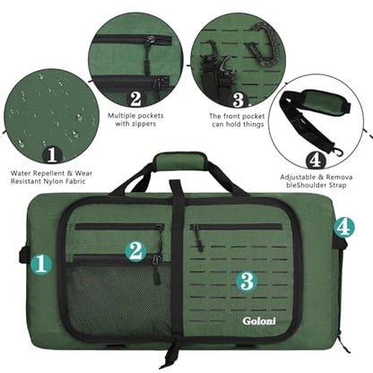 Goloni 120L Foldable Duffle Bag for Travel, Large Durable Travel Duffel Bag - color: Green, size: 120L