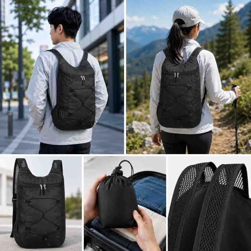 1pc Ultra-Light Foldable Backpack Durable Daypack With Bungee and Adjustable Straps for Travel, Camping and Cycling, Black - color: Black