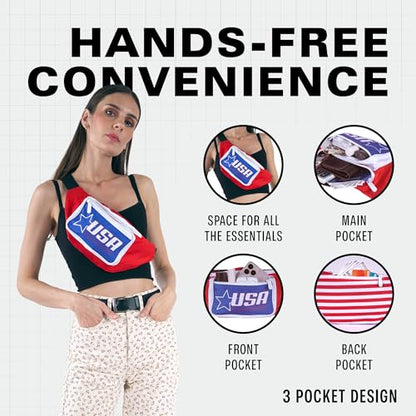 SoJourner Waterproof Fanny Pack, USA Retro - color: USA Retro - Red, White, Blue