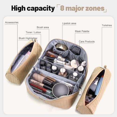 BOYATU Travel Makeup Bag Cosmetic Bags for Women: 3 Pcs Set Make up Bag - color: L12 Apricot