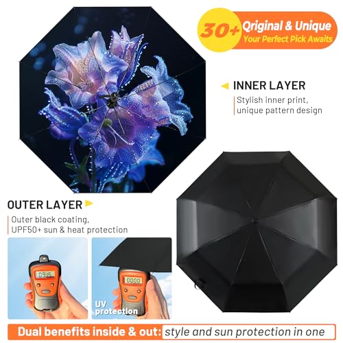 SY COMPACT Travel Umbrella - Windproof Automatic Compact Umbrellas for Rain - color: UPF-Bellflower