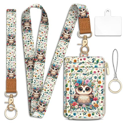 Owl Lanyard Wallet with Id Badge Holder Keychain for Card Women - color: Owl