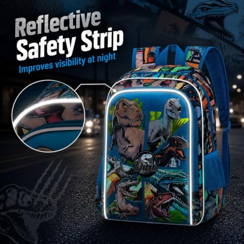 CCJPX 3Pcs Backpack for Boys, 16 Inch Preschool Elementary Kindergarten School Backpacks and Lunch Box - color: Aa1-dinosaur Blue