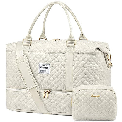 LOVEVOOK Travel Duffle Bag,Weekender Bags for Women with Shoe Compartment - color: Beige, size: Large-2 Pcs