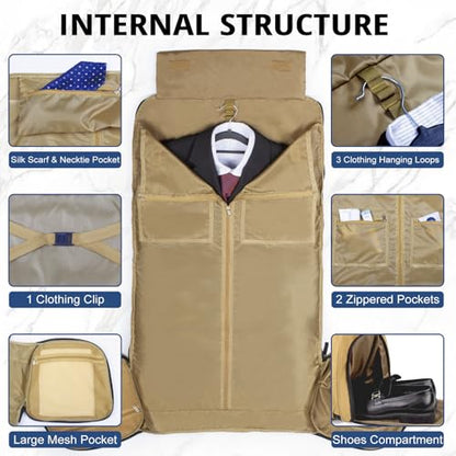 Duffle Bag for Men,55L Convertible Tactical Garment Bag for Business Trips - color: Brown