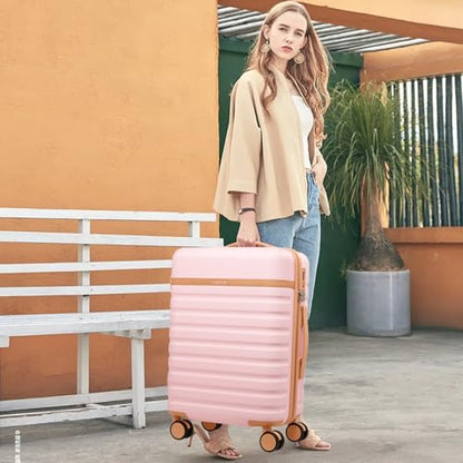 UKEIN Luggage Sets 3 Piece, 28in Checked Luggage With Travel Backpack - color: Pink, size: 3 piece set (28inch)