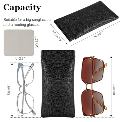 RayLove 3 Pack Leather Eyeglasses Cases PU Soft Sunglasses Pouch Squeeze Top Portable Glasses Cases for Men Women
