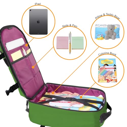 Child's Travel Backpack for Ages 3-6 | Lightweight Suitcase Style Carry-On | 10L Weekender with Tablet Sleeve & Chest Strap | Green - color: Green