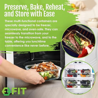 Glass Meal Prep Containers 2 and 3 Compartments, Leak-Proof, 32 oz, 4 Pack - color: Black (2,3 compartment - 4 pack, 32oz)