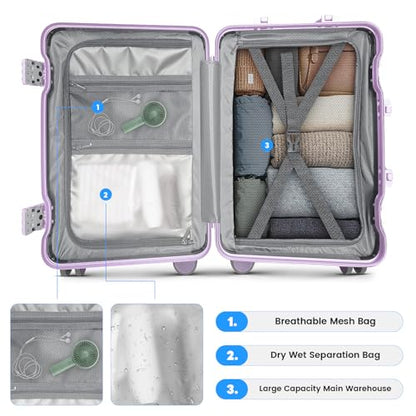 20 Inch Carry on Luggage Airline Approved, Zipperless Hard Shell Suitcase - color: Lilac, size: 20 Inch