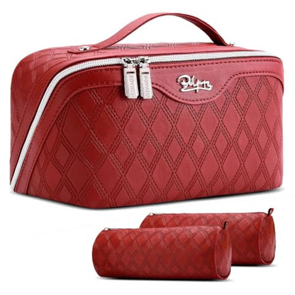 BOYATU Travel Makeup Bag Organizer: 3 Pcs Cosmetic Bag Set for Women Maroon - color: C-Diamond Grid-Maroon