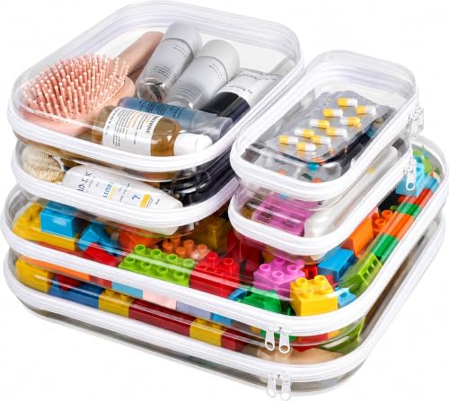 6 Pack Clear Hard Shell Zipper Case, See-Through Hard Plastic Organizer Pouches Zipper for Travel - Toiletries, Electronics, Pencils, Makeup, Secure Storage Design, 3 Sizes (2 Small/2 Medium/2 Large)