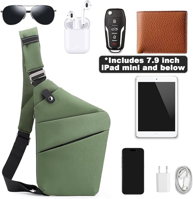 Anti Theft Travel Bag Sling Cross-body Bag Large Capacity - color: Green, style: Left Shoulder
