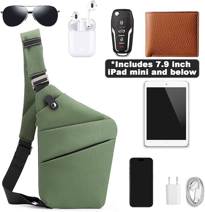 Anti Theft Travel Bag Sling Cross-body Bag Large Capacity - color: Green, style: Left Shoulder