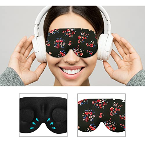 3D Sleep Mask, 100% Blackout 3D Contoured Sleep Eye Mask (Floral) - color: Floral