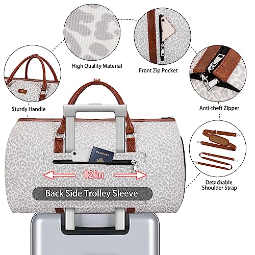 Convertible 2-in-1 Garment Bags for Travel with Waterproof Shoe Compartment - color: F-Grey Leopard