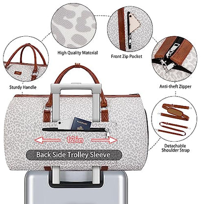 Convertible 2-in-1 Garment Bags for Travel with Waterproof Shoe Compartment - color: F-Grey Leopard