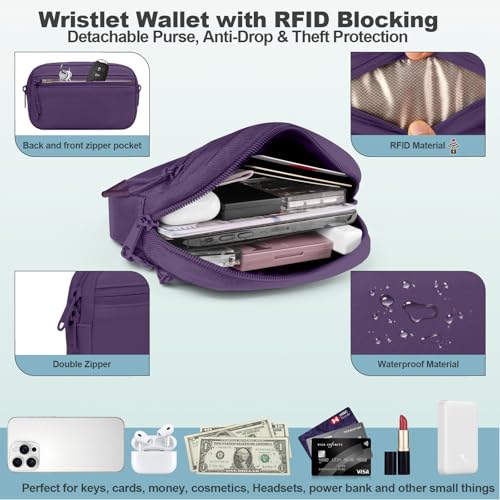 YFWE Clip and Go Strap for Phone with Wallet Crossbody, Adjustable Phone Lanyard with Detachable RFID Wristlet Wallet, Pattern Strap - Dark Purple (L) - color: Dark Purple, size: Large