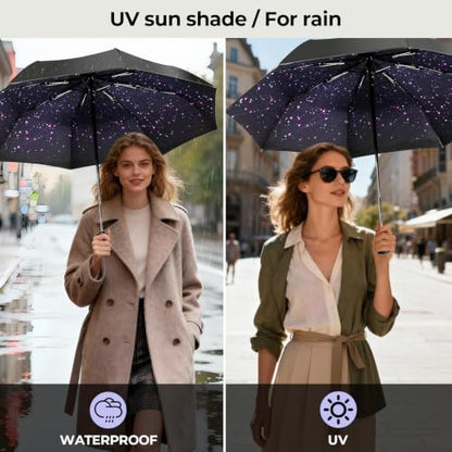 LLanxiry Compact Travel Umbrella, Windproof Automatic Umbrellas for Rain - color: (Star)