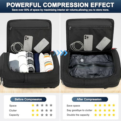 POSO Vacuum Backpack Travel, 60L Expandable Vacuum Seal Backpack with Pump & Laptop Compartment (Fits 17") - color: Carbon Black, size: Vacuum Enabled