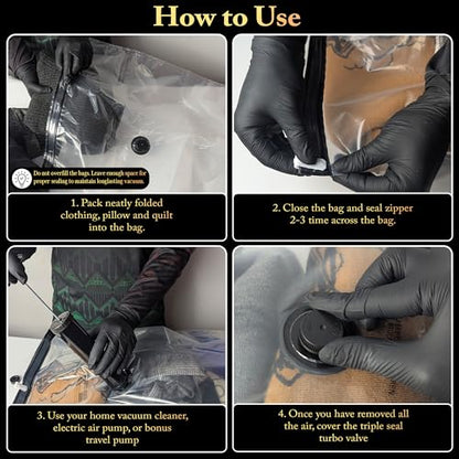 Vacuum Storage Bags 12 Pack Without Hand Pump – Space Saver Compression Bags, Airtight Double-Zip & Triple Valve, Reusable, Lavender Freshness, Bedding, Travel (S/M/L/Jumbo) (Without Pump) - style: Without Pump