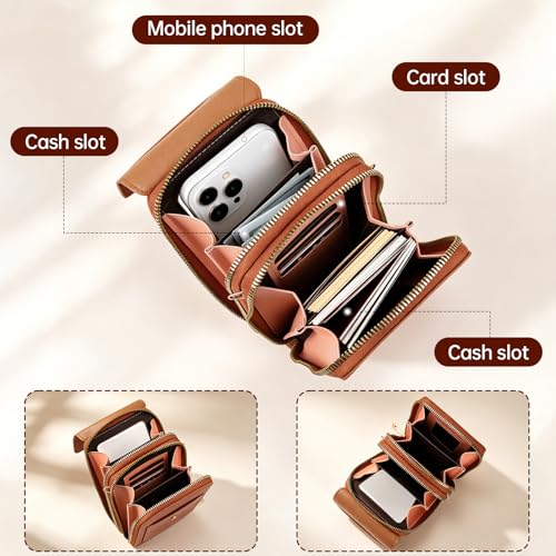 Women's Phone Messenger Bag, Crossbody Phone Wallet, RFID Touch Screen Crossbody Phone Purse, Anti-Theft Shoulder Strap - color: Red