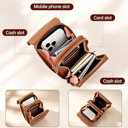 Women's Phone Messenger Bag, Crossbody Phone Wallet, RFID Touch Screen Crossbody Phone Purse, Anti-Theft Shoulder Strap - color: Red