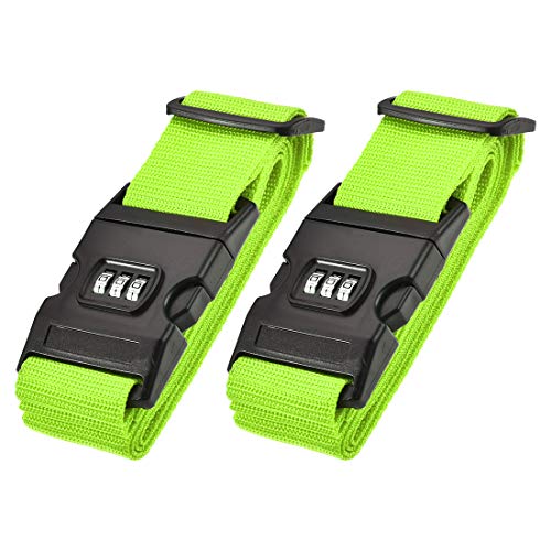 uxcell Luggage Straps Suitcase Belts with Buckle, Combination Lock, 2Mx5cm Adjustable PP Travel Packing Accessories, Light Green 2Pcs - color: Light Green