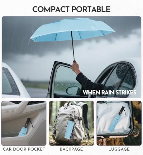 Windproof Travel Umbrella, Compact auto open/close Umbrellas for Rain - color: LightBlue(G)