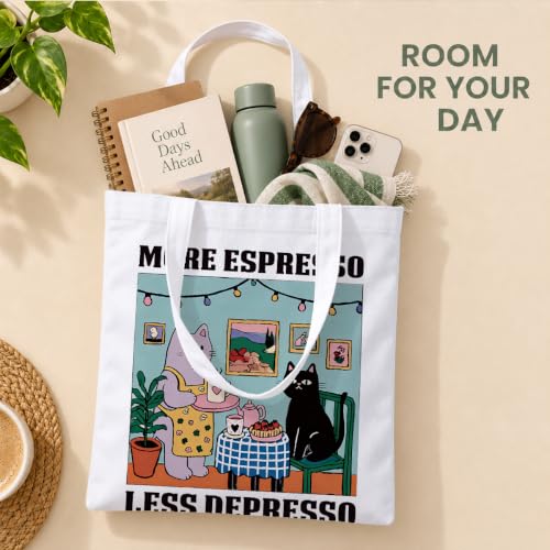 Funny Canvas Tote Bag, Reusable Playful Shoulder Bag, Whimsical Carryall for Shopping Commute Beach - color: Coffee 04