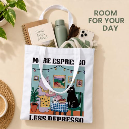 Funny Canvas Tote Bag, Reusable Playful Shoulder Bag, Whimsical Carryall for Shopping Commute Beach - color: Coffee 04