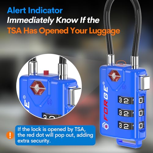 Forge TSA Approved Cable Luggage Locks, Open Alert, Blue, 4 Pack - color: Blue 4 Pack