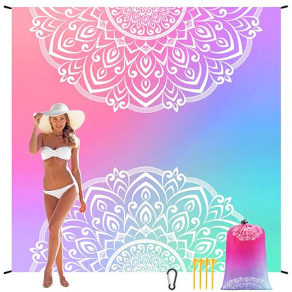 WIWIGO Beach Blanket Mat Waterproof Sandproof for 2-8 Adults Quick Drying - color: Bluepink, size: 120" X 108"（1-8person）