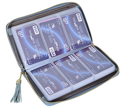 Easyoulife Credit Card Holder Wallet Womens Zipper Leather Case Purse RFID Blocking - color: Light Blue