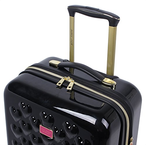 Betsey Johnson 30 Inch Checked Luggage Collection - Expandable Scratch Resistant (ABS + PC) Hardside Suitcase - Designer Lightweight Bag with 8-Rolling Spinner Wheels - color: Heart to Heart Black